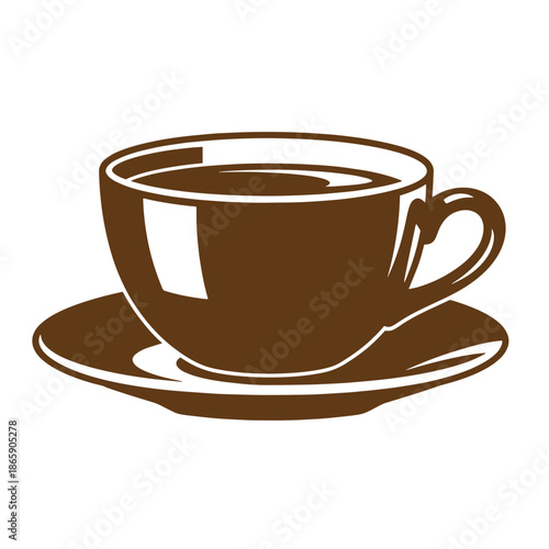 Brown coffee cup and saucer on white background