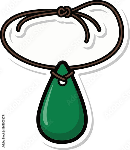 Green teardrop pendant on a simple brown cord necklace