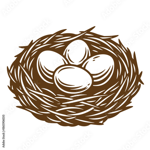 bird nest with three eggs inside natural illustration