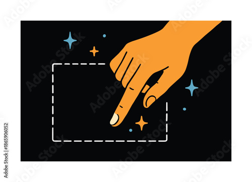 Creating Future Shapes. Tracing a future shape. Fingers glide with purpose; the blank frame pulses where they pass. Light accents float like tiny sparks of