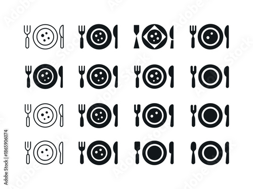 Festive Food Icons. Celebration of food. Icon set. Set Logo of Celebration of food: festive dinner table. harmonious logo variations of the same emblematic