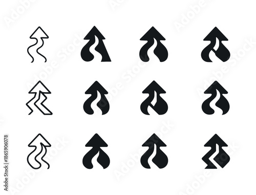 Inspirational Logo Variations. Inspirational. Icon set. Set Logo of inspirational: upward arrow path. harmonious logo variations of the same emblematic