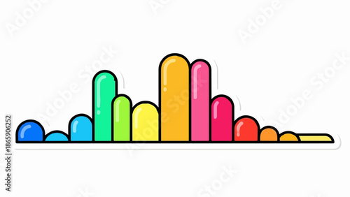 Stylized, multicolored, rounded-top bars arranged in varying heights on a white background