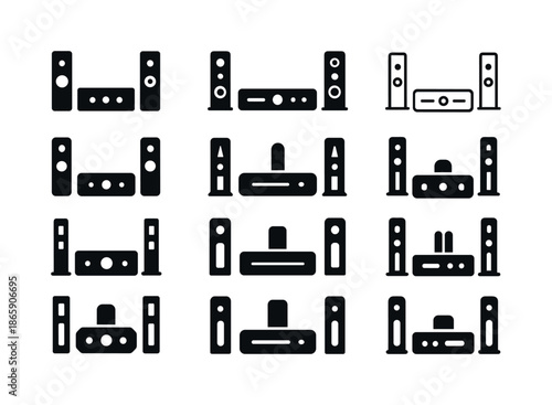 Home Theater Icons. Home theater system. Icon set. Set Logo of home theater system: soundbar. harmonious logo variations of the same emblematic concept, each