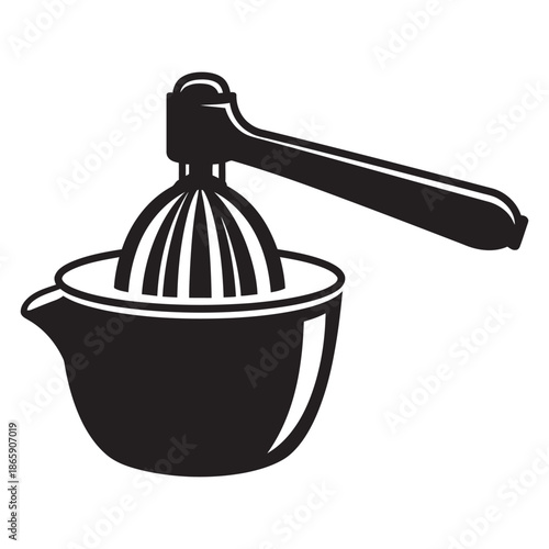 Minimalist black and white citrus juicer icon vector illustration for kitchen appliance and healthy juice branding.
