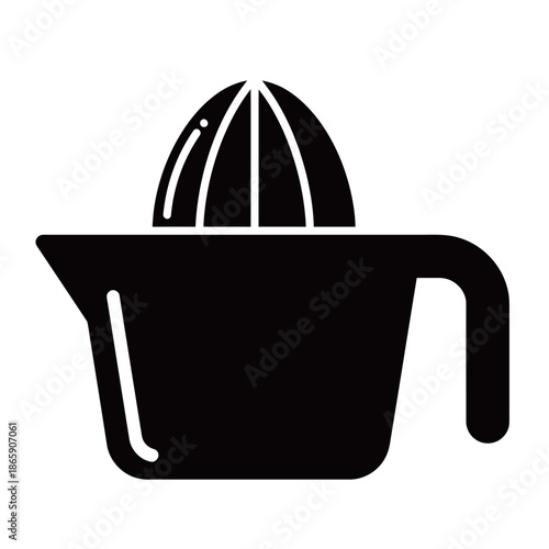 Minimalist black and white citrus juicer icon vector illustration for kitchen appliance and healthy juice branding.