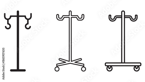 Set of professional medical IV poles and intravenous stands for hospital facility equipment supply chain and healthcare logistics business operations.