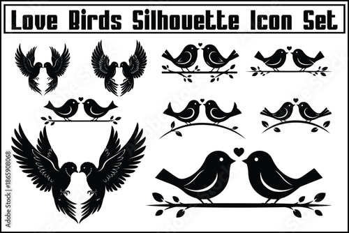 Love Birds Silhouette Icon Set