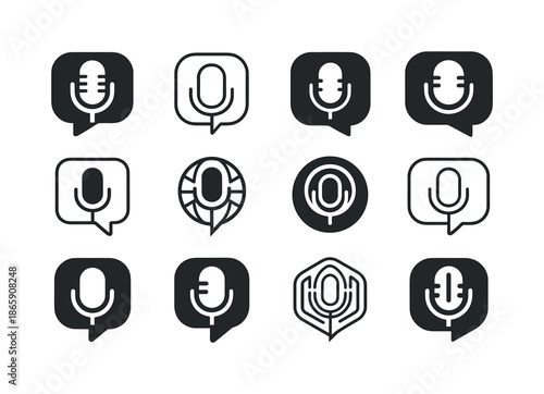 Podcast Icon Evolution. The rise of podcasts and their cultural impact. Icon set. Set Logo of The rise of podcasts and their cultural impact: dialogue bubble.