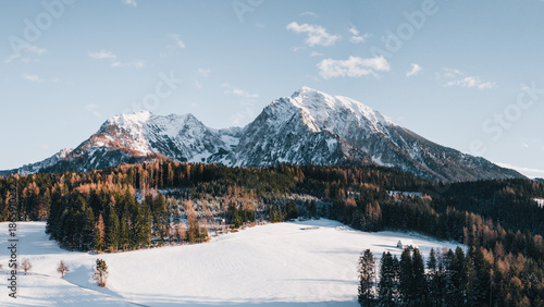 Snowy winter mountains in oberweng upperaustria