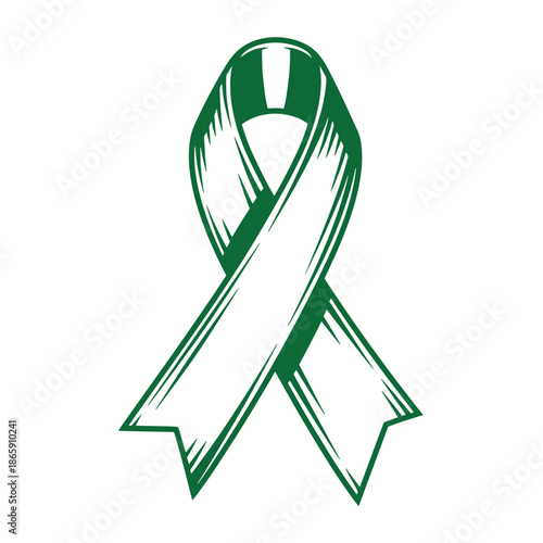 Green awareness ribbon symbol for health and support causes  medical and charity awareness symbol