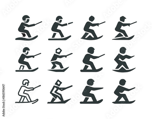 Wakeboarding Logos Variety. Wakeboarding. Icon set. Set Logo of wakeboarding: helmet. harmonious logo variations of the same emblematic concept, each with