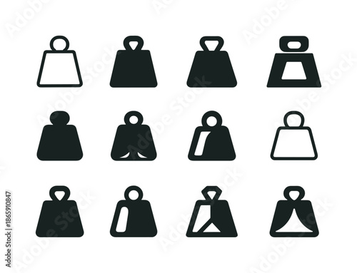 Weight Scale Logos. Mass. Icon set. Set Logo of mass: weight scale. harmonious logo variations of the same emblematic concept, each with different artistic