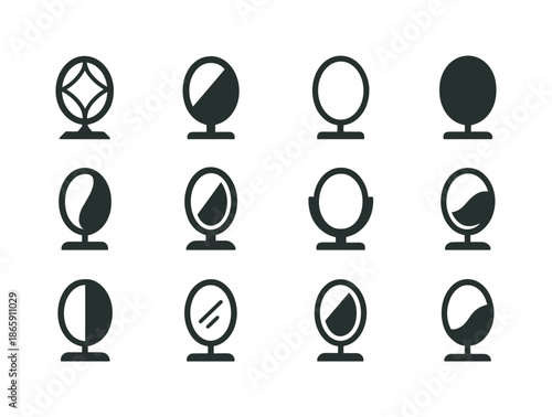 Reality Logo Variations. Reality. Icon set. Set Logo of Reality: mirror surface. harmonious logo variations of the same emblematic concept, each with different