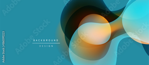 Abstract fluid shapes overlap, creating dynamic colorful background. Teal, orange, brown hues blend seamlessly. Modern design element.