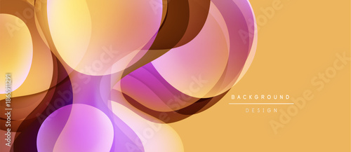 Abstract shapes overlap, creating warm color gradients. Yellow, orange, purple hues dominate design. Modern aesthetic.