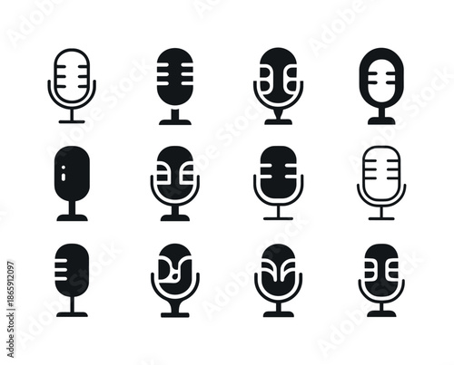 Jazz Blues Logo Variations. Jazz and blues vocal styles. Icon set. Set Logo of jazz and blues vocal styles: vintage microphone. harmonious logo variations of