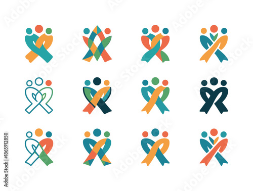 Diverse Icon Set. Cultural diversity. Icon set. Set Logo of cultural diversity: diversity ribbon. harmonious logo variations of the same emblematic concept,