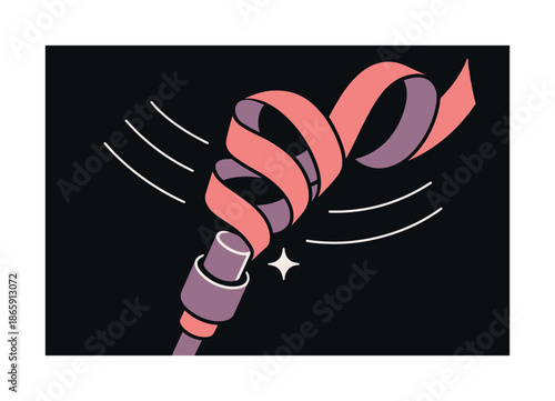 Tension Tape Spiral. Tape tension. Stretching tape unfurling in a clean spiral around a connector; bright lines showing smooth pressure. A small sparkle