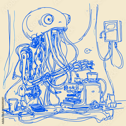 Surreal Coffee Machine Surrounded by Jellyfish