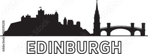 Edinburgh city skyline silhouette with famous historic buildings and bridge vector illustration