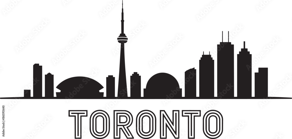 Obraz premium Toronto skyline silhouette with cn tower skyscraper buildings and dome stadium canada landmark
