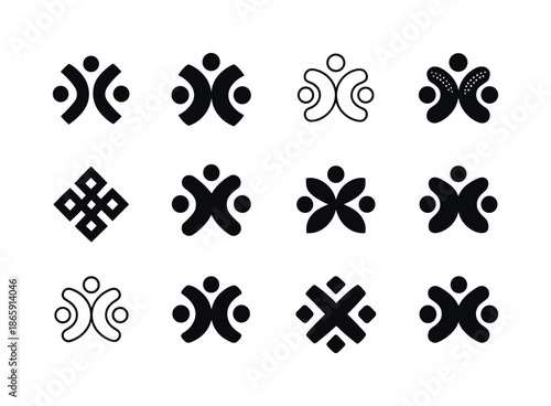 Cultural Diversity Emblems. Cultural diversity. Icon set. Set Logo of cultural diversity: cultural patterns mosaic. harmonious logo variations of the same