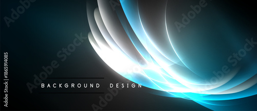 Abstract blue light streaks form flowing shapes. Dark background emphasizes bright, dynamic energy. Minimal text reads background design.