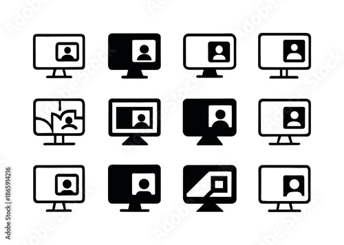 Multitasking Icon Variations. Multitasking on screen. Icon set. Set Logo of multitasking on screen: picture-in-picture frame. harmonious logo variations of the