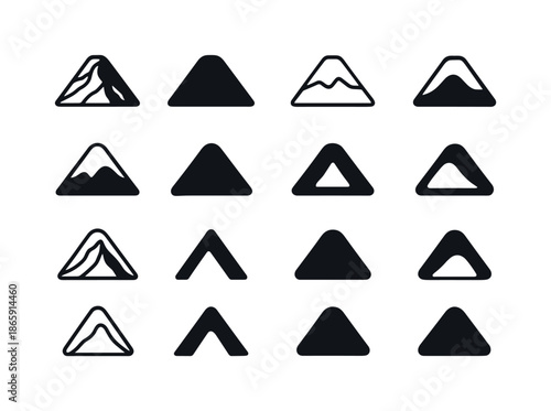 Volcanic Mound Logos. Mound. Icon set. Set Logo of mound: volcanic mound. harmonious logo variations of the same emblematic concept, each with different