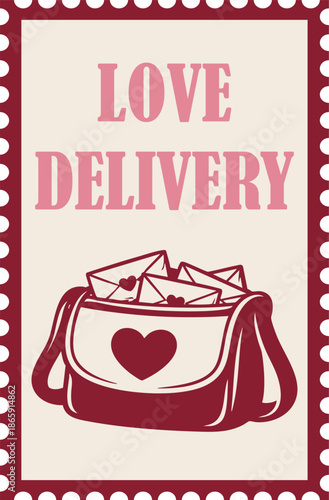 Love Delivery Valentine Postage Stamp Illustration