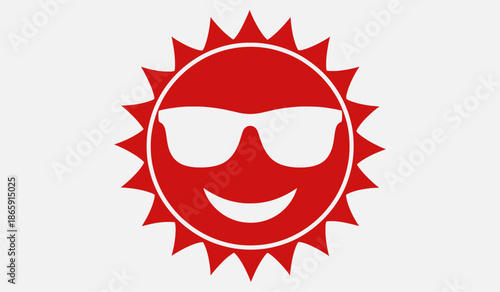 Bright red sun with sunglasses illustration on white background vector graphic
