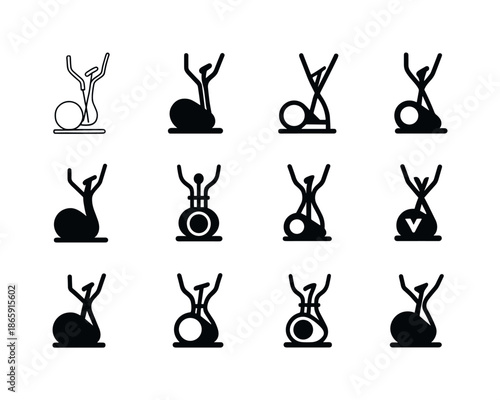 Elliptical Machine Icons. Elliptical machine. Icon set. Set Logo of elliptical machine: gym equipment silhouette. harmonious logo variations of the same