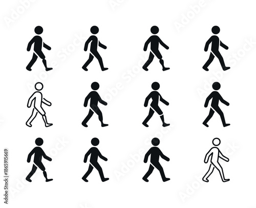 Prosthetics Icon Set. Daily life with prosthetics. Icon set. Set Logo of Daily life with prosthetics: walking gait pattern. harmonious logo variations of the