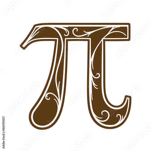 Brown pi symbol with white floral design on white background