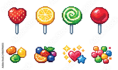 Colorful pixel art lollipops and candy assortment