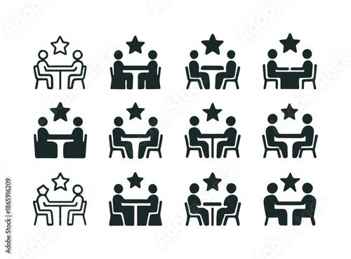 Celebrity Interview Logos. Celebrity interview. Icon set. Set Logo of celebrity interview: talk show table. harmonious logo variations of the same emblematic