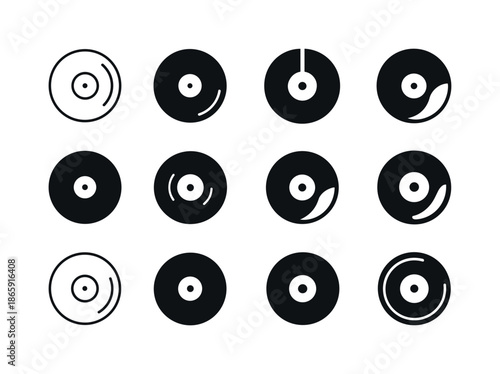 Youth Music Icons. Music culture and youth movements. Icon set. Set Logo of Music culture and youth movements: vinyl record badge. harmonious logo variations