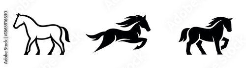 Silhouette of three horses in motion on gradient background