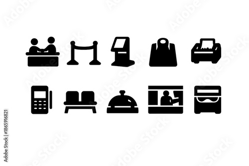 Hotel and travel service icons in black silhouette style