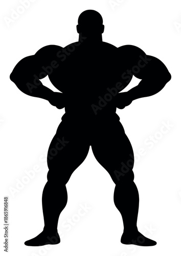 Silhouette of a strong muscular male figure with shaded background
