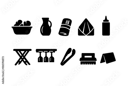 Set of silhouette icons of kitchen and cooking utensils