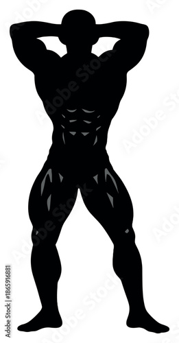 Silhouette of muscular male figure with emphasized muscle definition