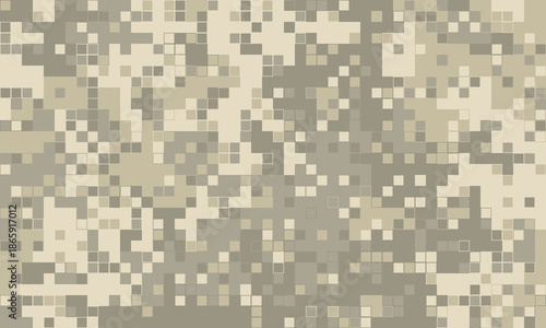 Abstract pixelated camouflage pattern in neutral beige and gray tones.  Perfect for backgrounds, textures, or design elements needing a subtle yet striking military or urban aesthetic.