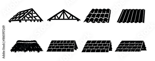 Collection of eight different roof designs with varied patterns and textures