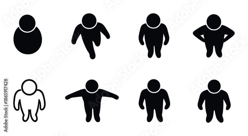 Set of eight black silhouettes on dark background