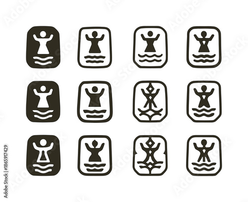 Ancient Relics Icons. ancient relics. Icon set. Set Logo of ancient relics: stone tablet. harmonious logo variations of the same emblematic concept, each with