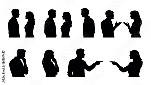 Silhouettes of diverse adults in conversation and debate
