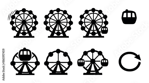 Black silhouette ferris wheel icons on gray background