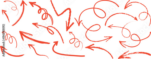 Different hand drawn arrow element collection design.Collection of hand drawn sketchy arrows and directional symbols in black ink on white background.